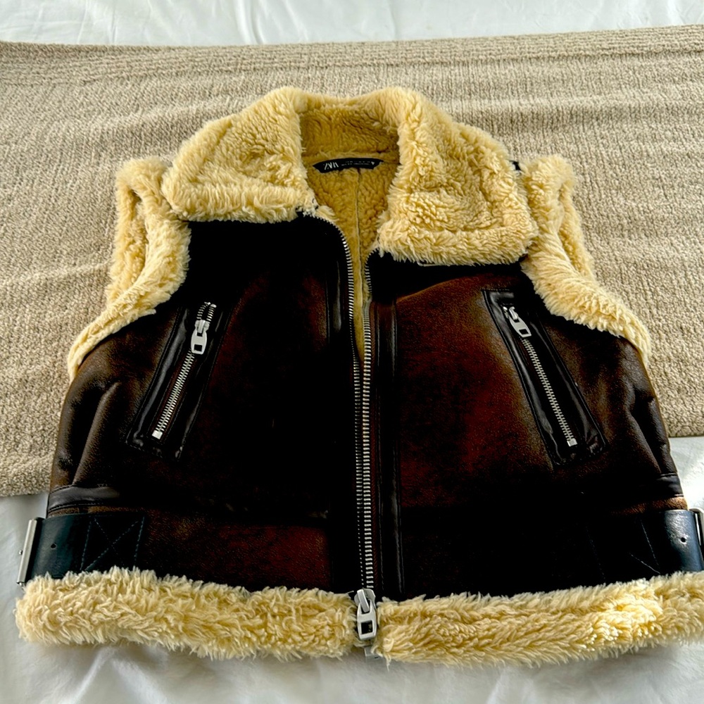 Zara fur lined leather vest